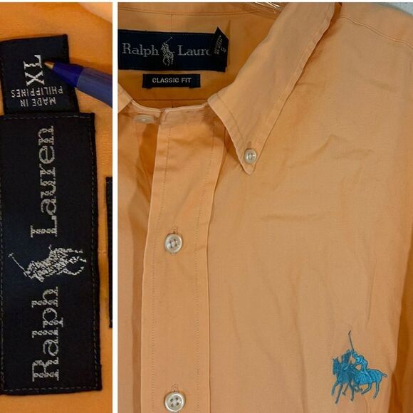 POLO RALPH LAUREN MENS STAMPEDE BUTTON DOWN SHIRT XL ORANGE BLUE BIG PONY HORSES - Picture 12 of 12